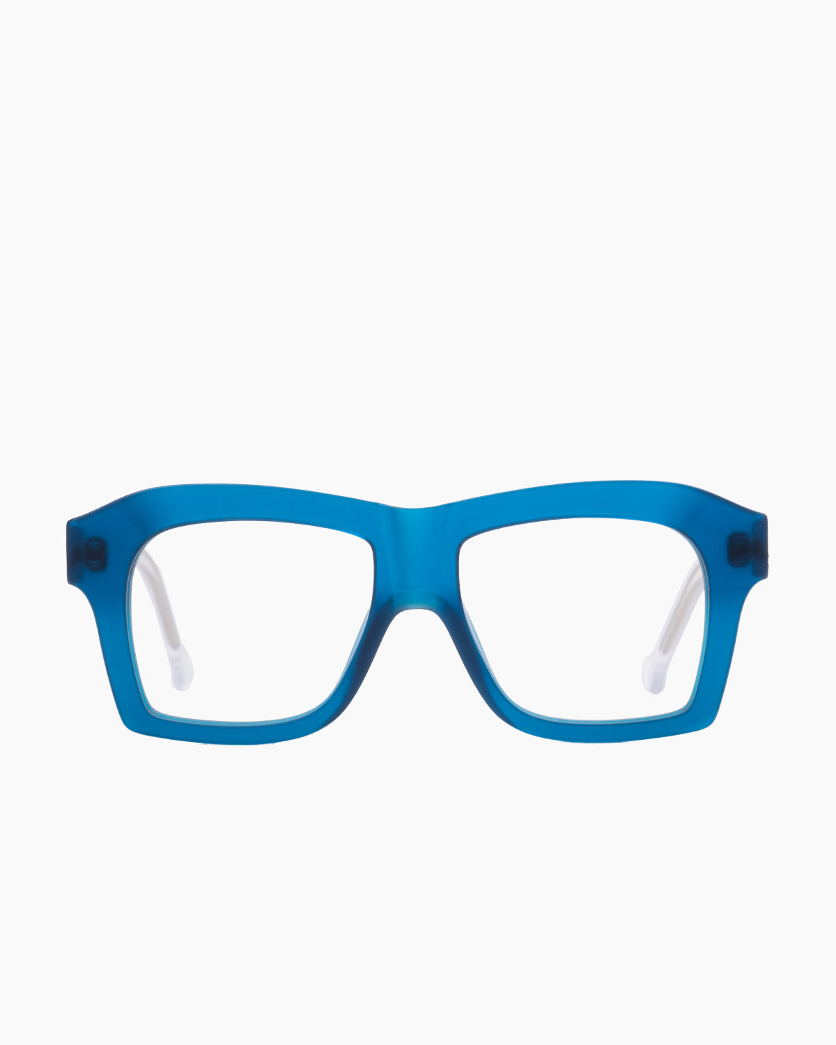blue plastic rectangle eyeglasses by Marie-Sophie Dion model Dussault, front view, lunettes de vue rectangle couleur Bleu