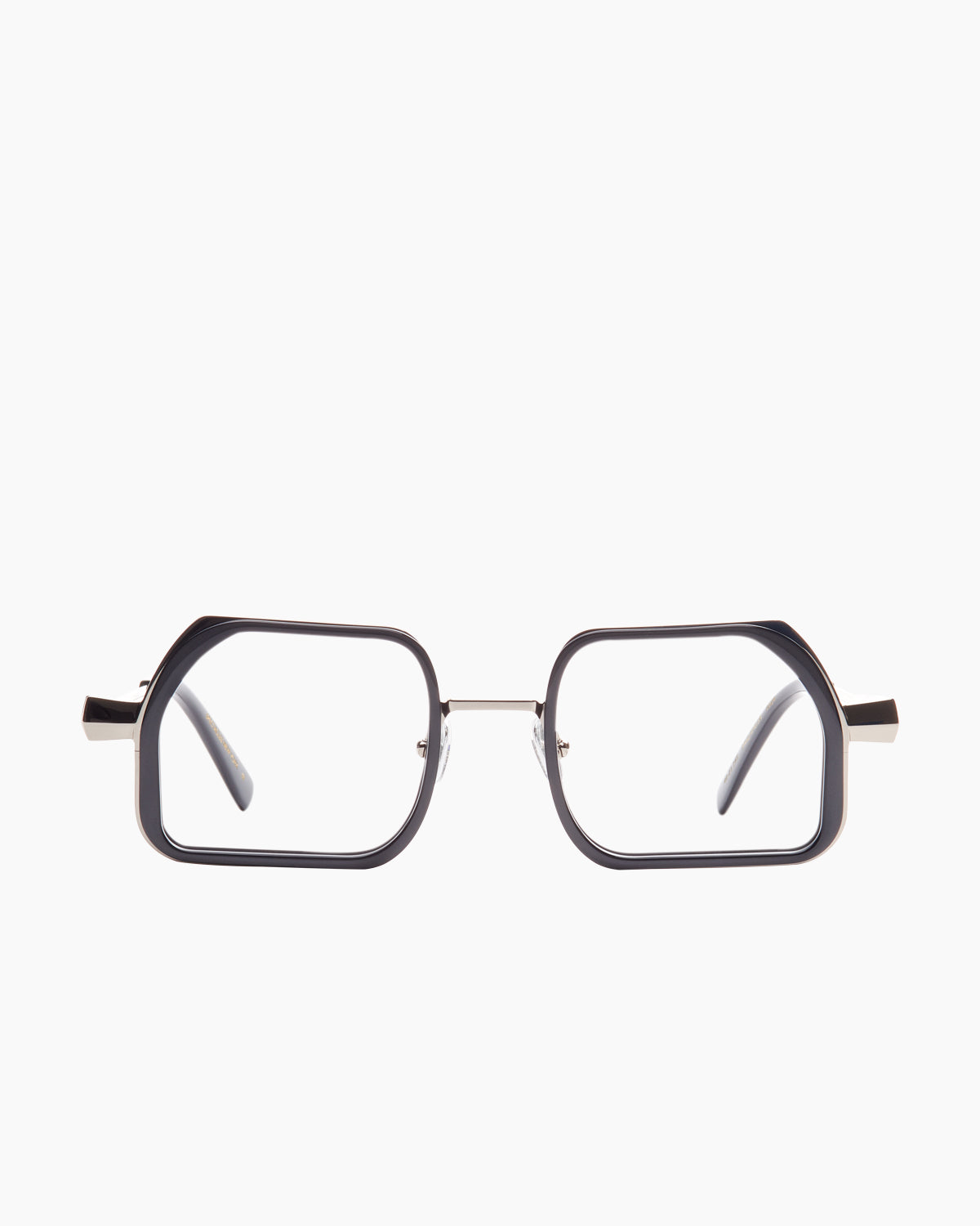 silver metal rectangle eyeglasses by Gamine model Pramousquier, front view, lunettes de vue rectangle couleur argent