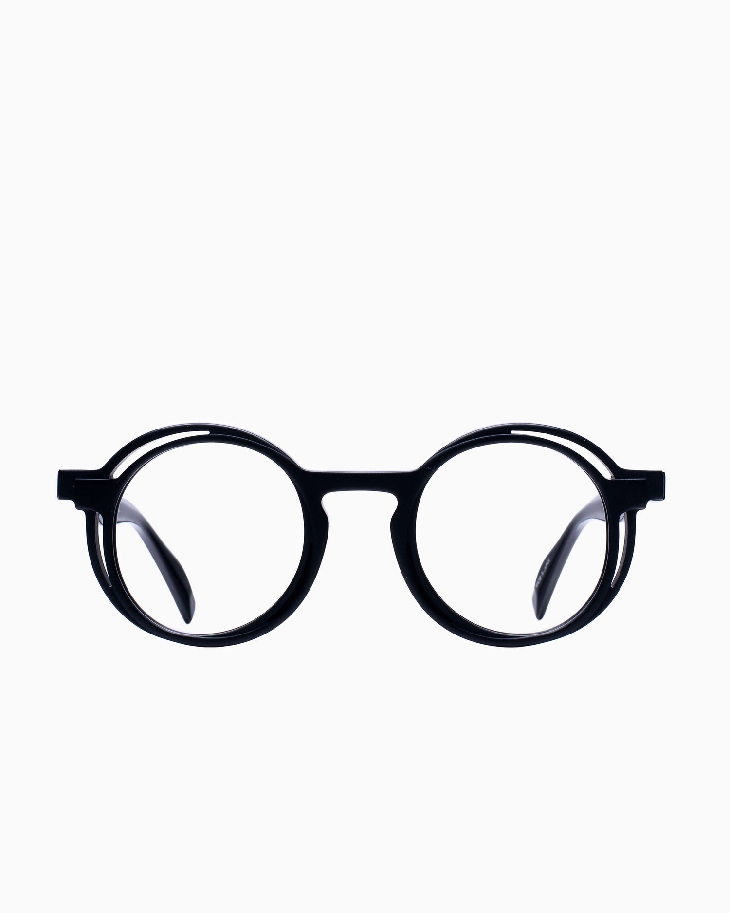 black plastic round eyeglasses by Yohji Yamamoto model 1039, front view, lunettes de vue Noir rond
