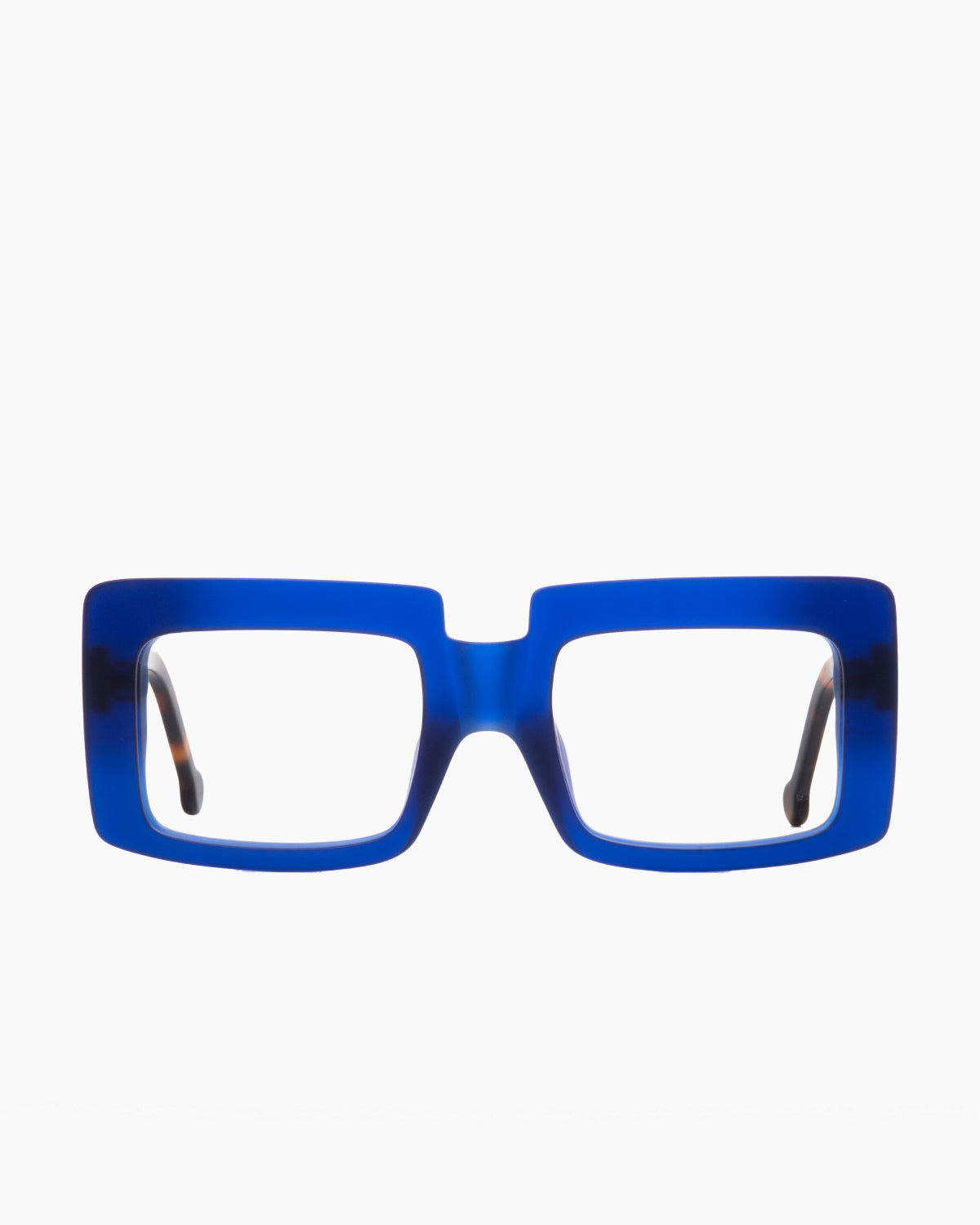blue plastic rectangle eyeglasses by Marie-Sophie Dion model SaintPierre, front view, lunettes de vue bleu rectangle