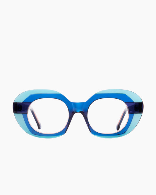 blue plastic oval eyeglasses by Marie-Sophie Dion model Diamond, front view, lunettes de vue ovale couleur bleu
