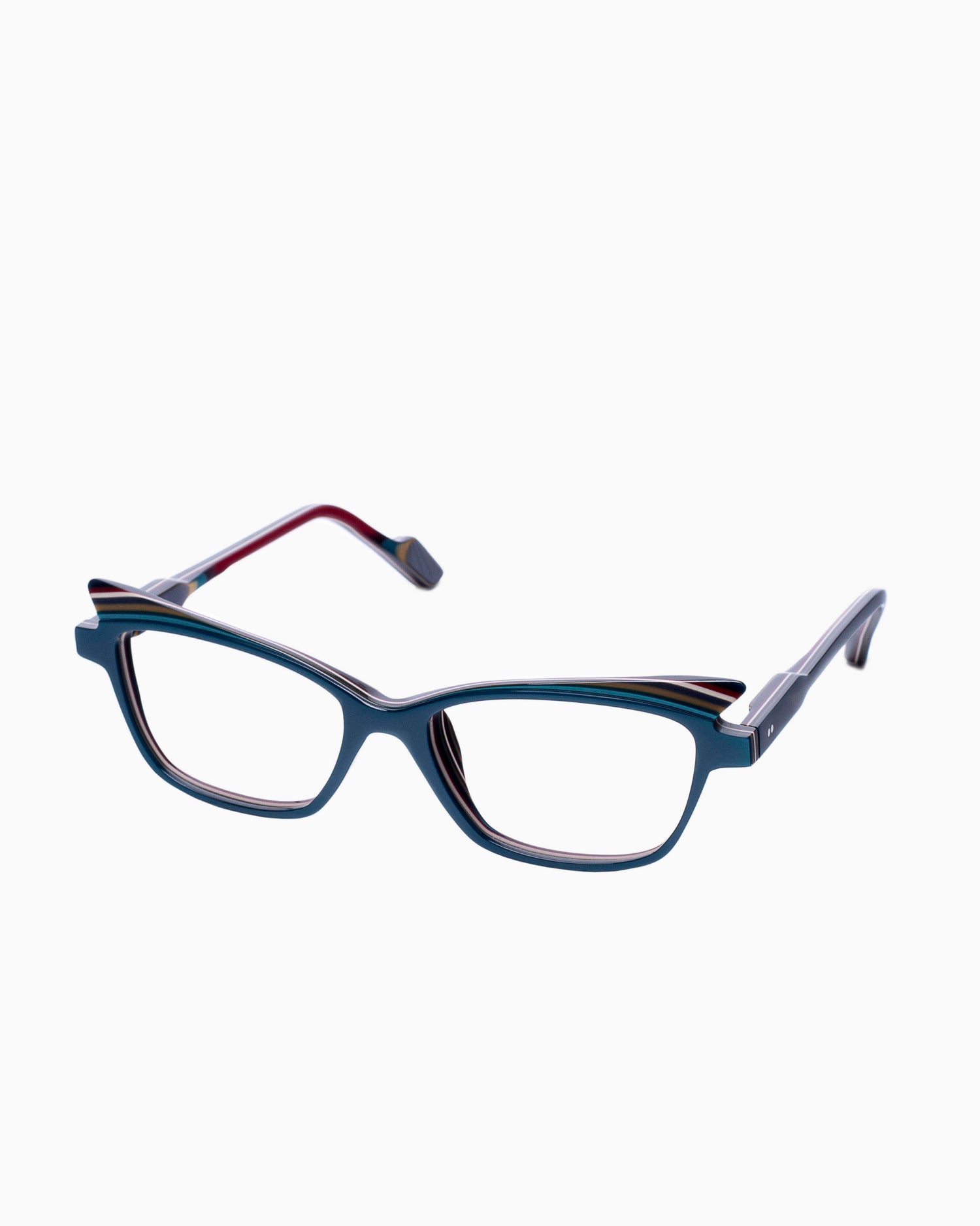 blue plastic cat eyeglasses by Xavier Derome model Alcohol22, front view, lunettes de vue Bleu 