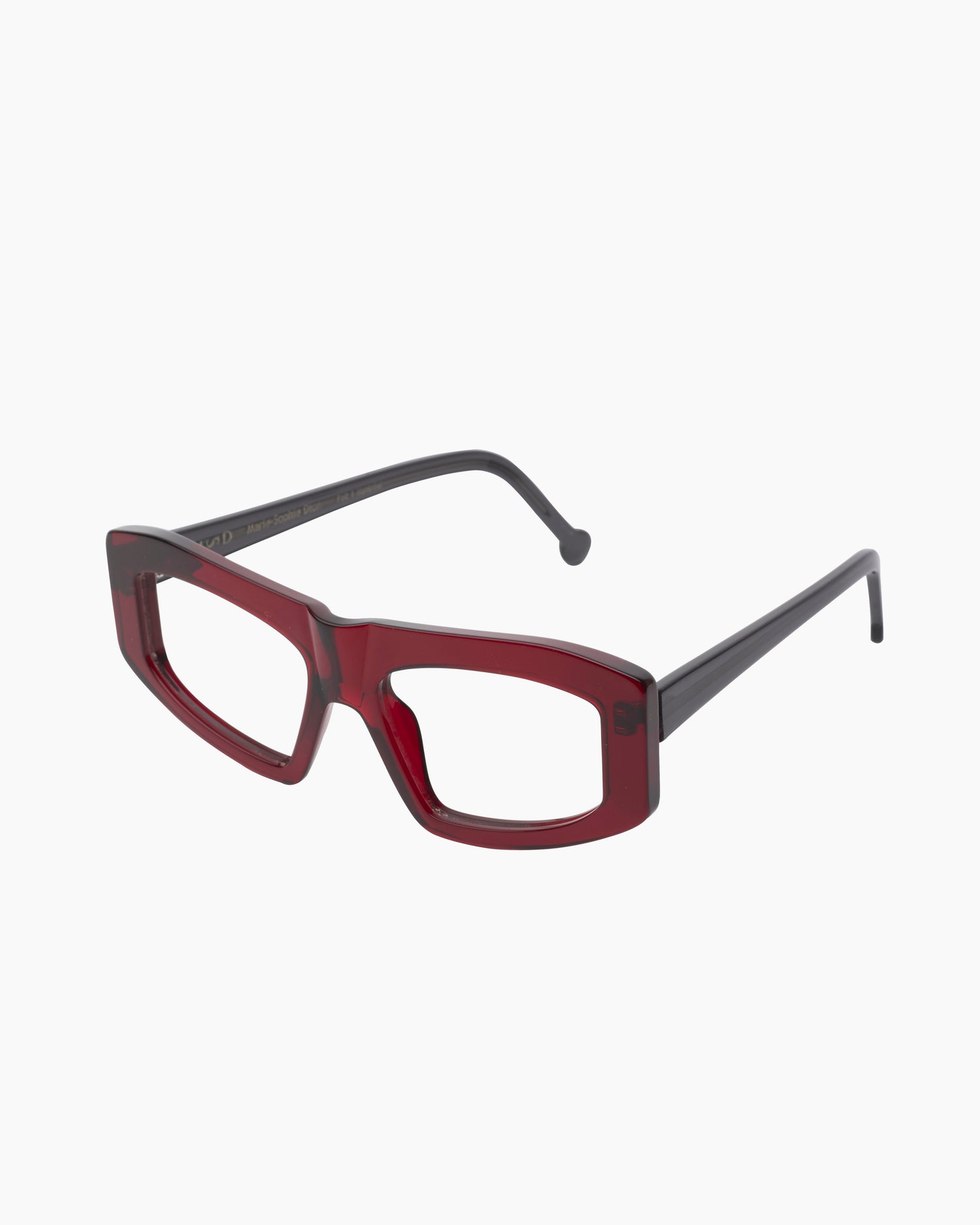 red plastic rectangle eyeglasses by Marie-Sophie Dion model Marquis, front view, lunettes de vue bourgogne rectangle