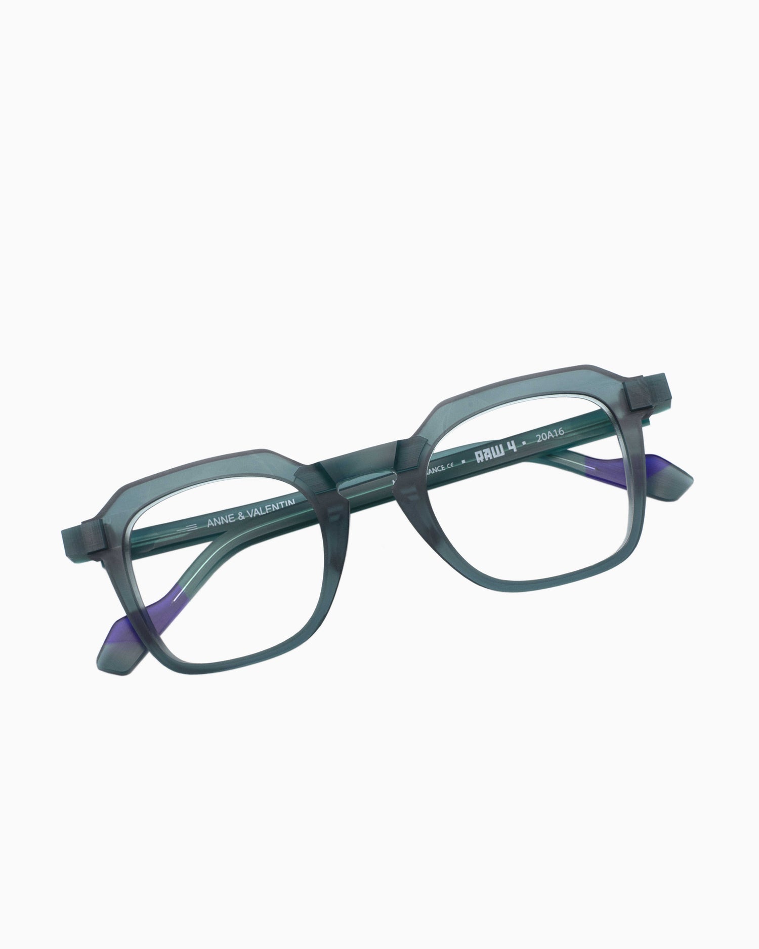 green plastic rectangle eyeglasses by Anne et Valentin model RAW4, front view, lunettes de vue Vert rectangle