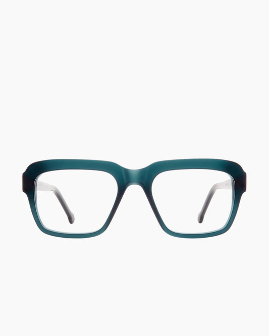 green plastic rectangle eyeglasses by Marie-Sophie Dion model Jeanson, front view, lunettes de vue rectangle couleur vert