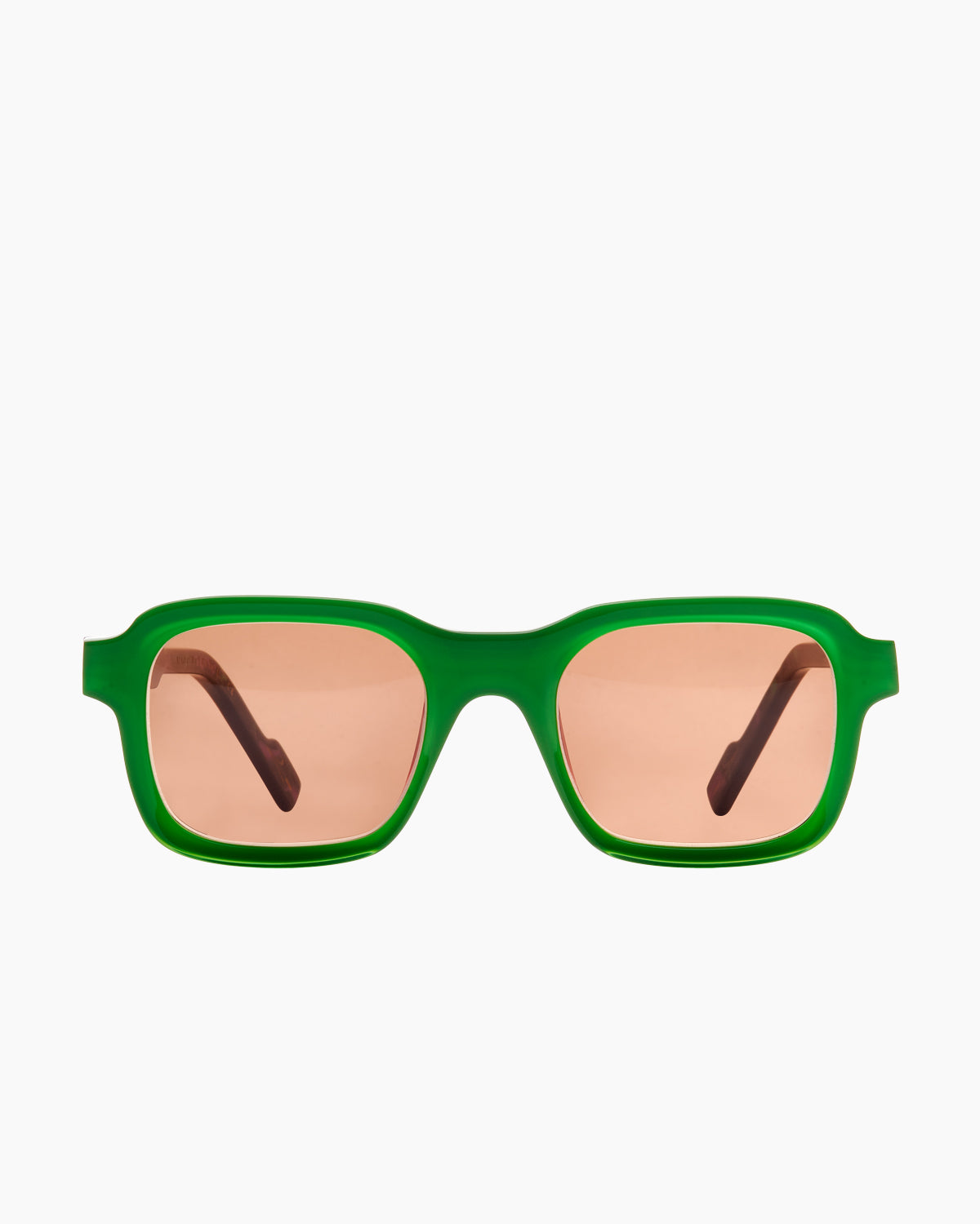 green plastic rectangle  sunglassesby Xavier Derome model AUBISQUE, front view, lunettes de vue rectangle couleur vert
