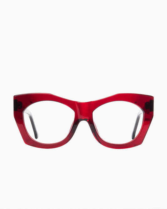 burgundy plastic butterfly eyeglasses by Marie-Sophie Dion model Ferro, front view, lunettes de vue papillon couleur bourgogne