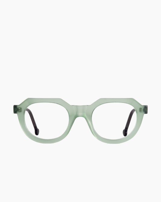 green plastic oval eyeglasses by Marie-Sophie Dion model Boutcheri, front view, lunettes de vue ovale couleur Vert