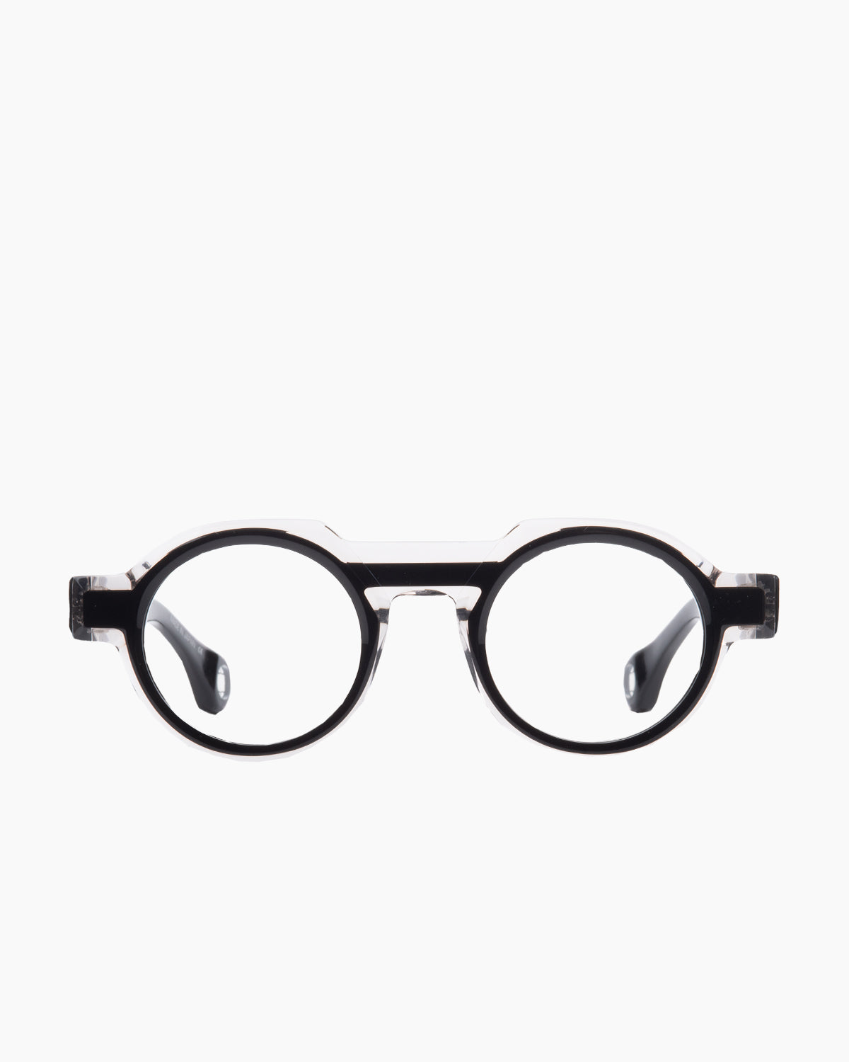 black plastic round eyeglasses by Blake Kuwahara model Kellogg, front view, lunettes de vue rond couleur Noir
    >
  </div>
  <button class=