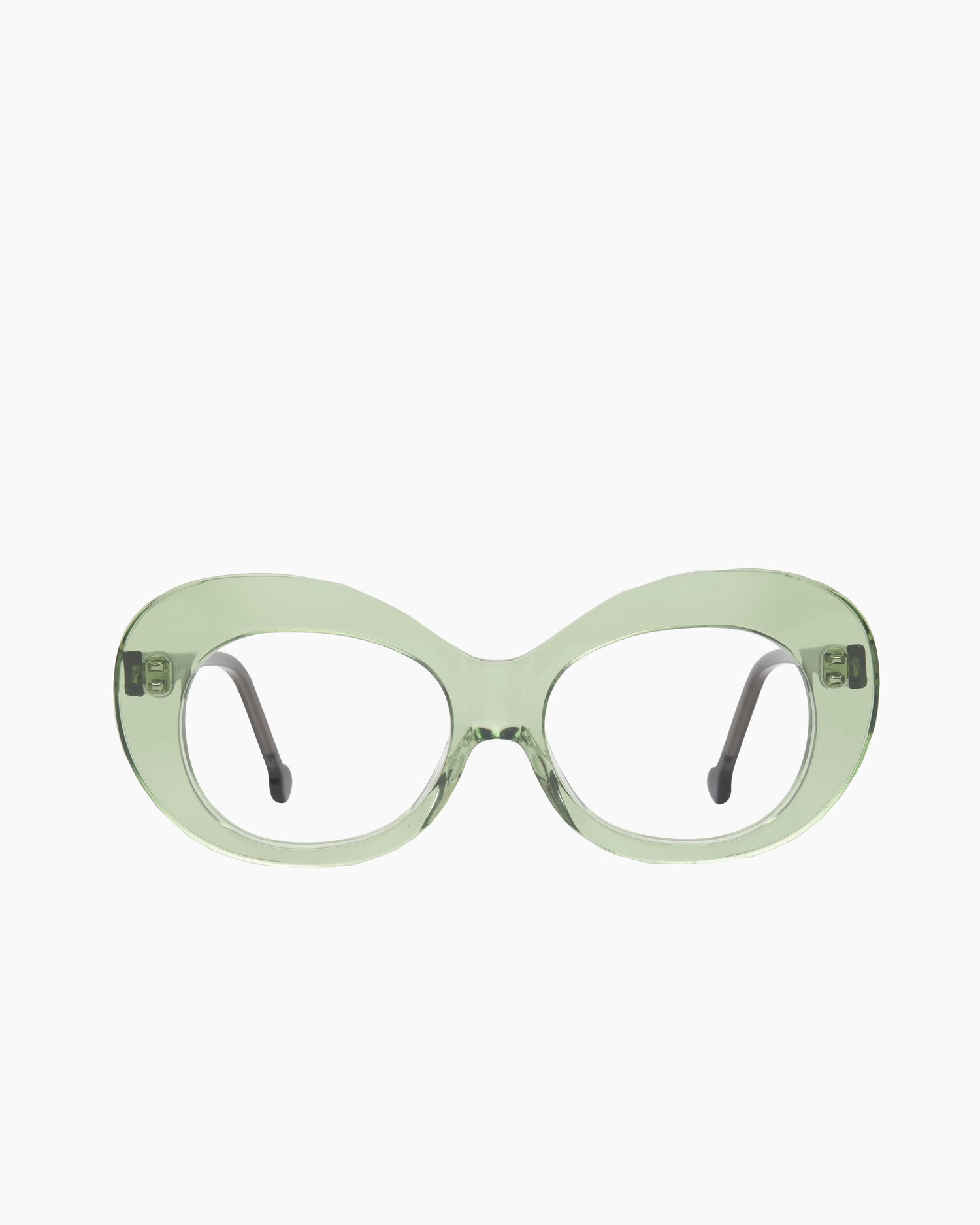 green plastic oval eyeglasses by Marie-Sophie Dion model Morin, front view, lunettes de vue ovale couleur Vert