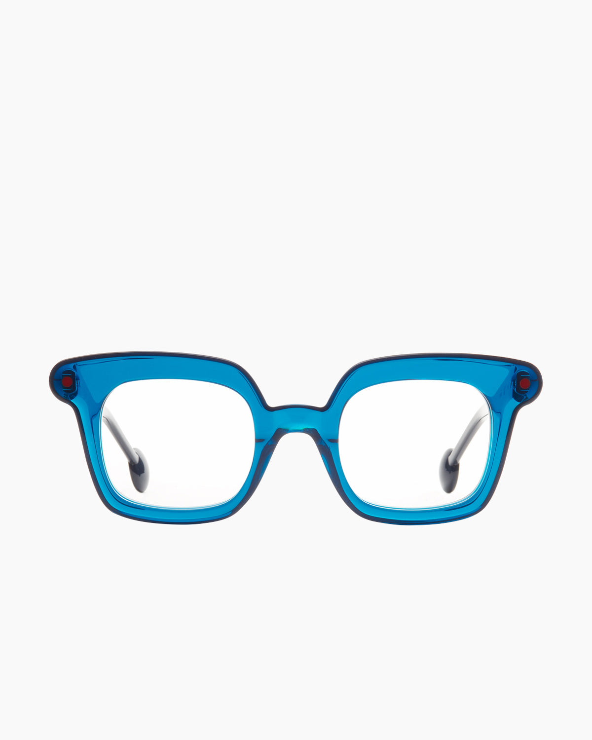 blue plastic rectangle eyeglasses by Anne et Valentin model Bop, front view, lunettes de vue rectangle couleur bleu
