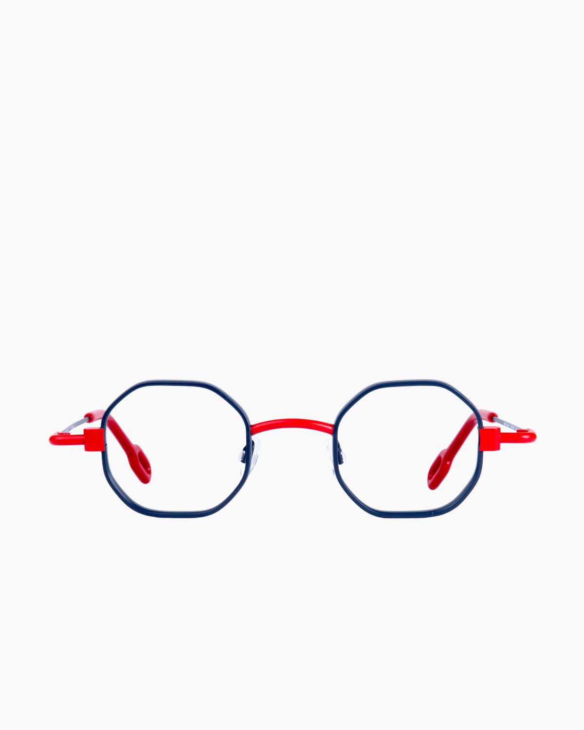 blue metal octogon eyeglasses by Anne et Valentin model MECATONIC, front view, lunettes de vue Bleu octogone
