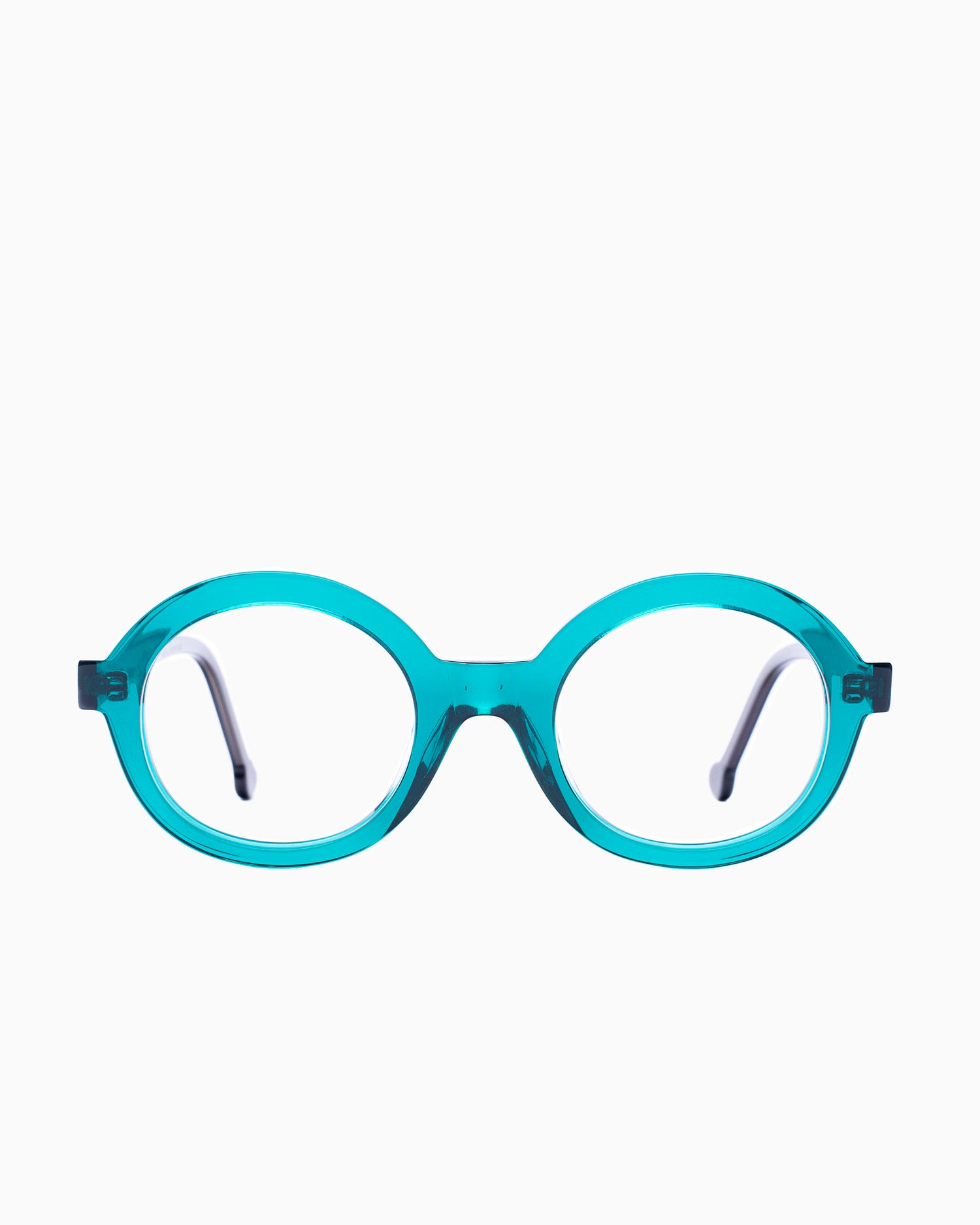 green plastic round eyeglasses by Marie-Sophie Dion model O'Malley, front view, lunettes de vue Vert rond