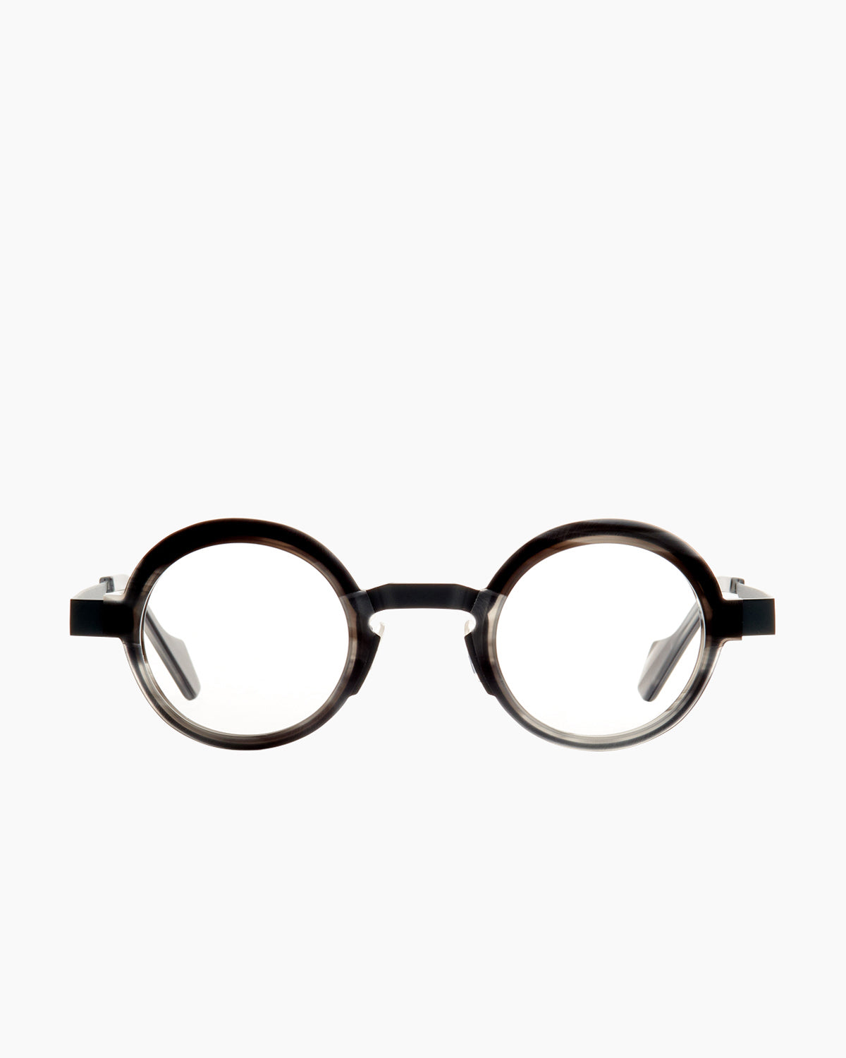grey metal round eyeglasses by Anne et Valentin model Olaf, front view, lunettes de vue rond couleur gris
