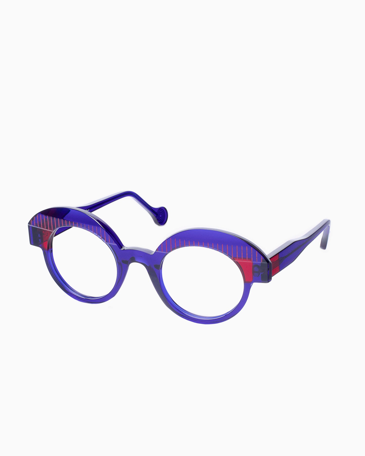 purple plastic round eyeglasses by Anne et Valentin model NEWWAVE, front view, lunettes de vue violet rond