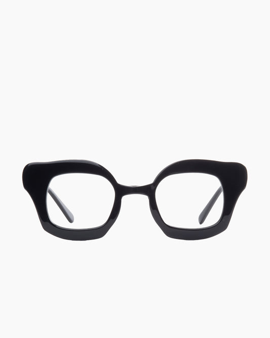 black metal rectangle eyeglasses by Gamine model Navesödermalm, front view, lunettes de vue rectangle couleur noir