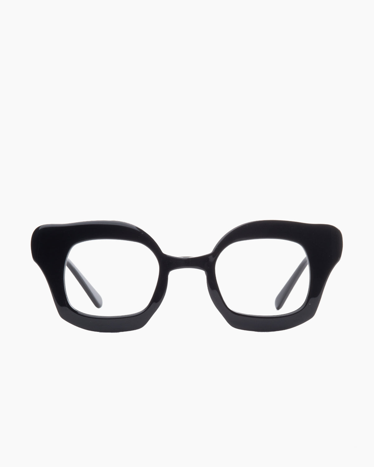 black metal rectangle eyeglasses by Gamine model Navesödermalm, front view, lunettes de vue rectangle couleur noir