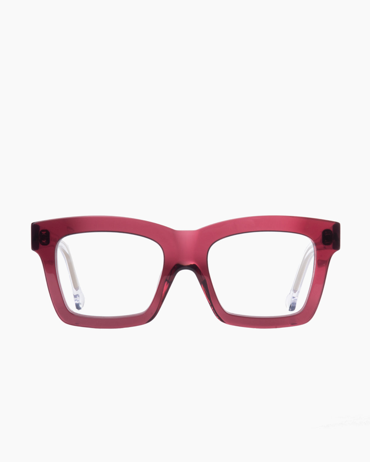 purple plastic rectangle eyeglasses by Marie-Sophie Dion model , front view, lunettes de vue violet rectangle