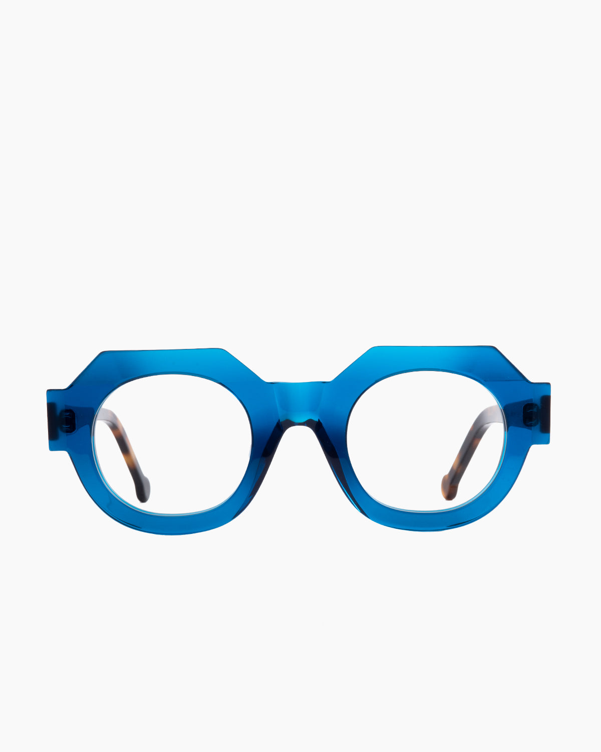 blue plastic round eyeglasses by Marie-Sophie Dion model Deltell, front view, lunettes de vue rond couleur Bleu