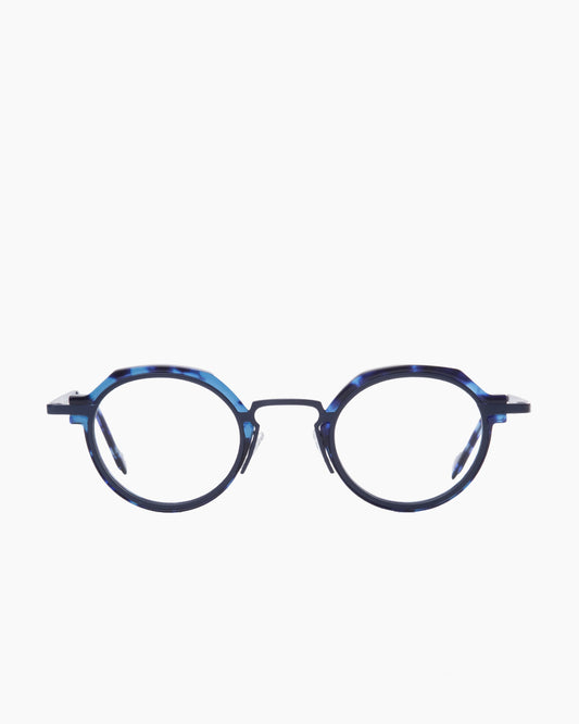 blue metal oval eyeglasses by Anne et Valentin model M2, front view, lunettes de vue ovale couleur bleu