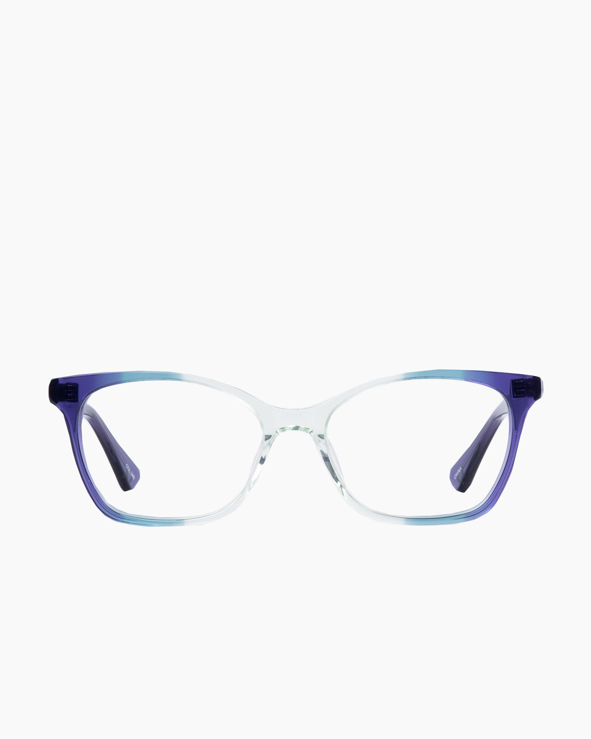 purple plastic butterfly eyeglasses by Evolve model Sophia, front view, lunettes de vue papillon couleur violet