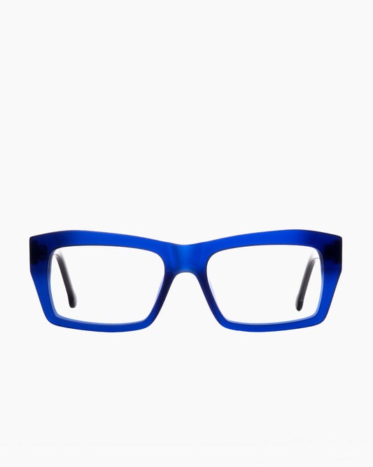 blue plastic rectangle eyeglasses by Marie-Sophie Dion model Zakaib, front view, lunettes de vue rectangle couleur bleu