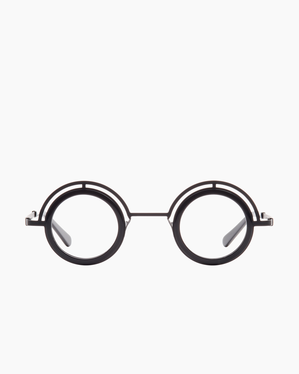 black metal round eyeglasses by Gamine model Daikanyama, front view, lunettes de vue rond couleur noir