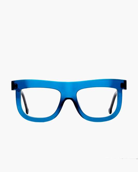 blue plastic aviator eyeglasses by Marie-Sophie Dion model Bessette, front view, lunettes de vue aviateur couleur bleu