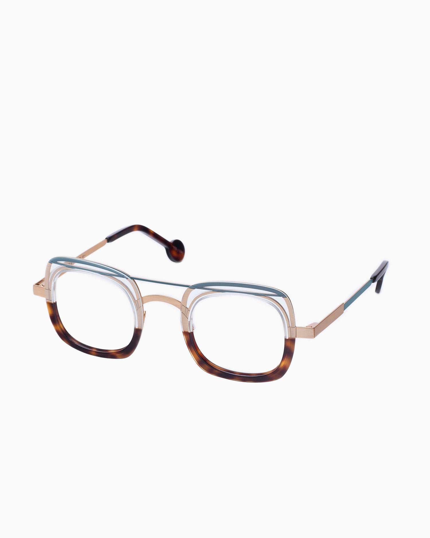 brown metal rectangle eyeglasses by Anne et Valentin model Labyrinthe2, front view, lunettes de vue Brun rectangle