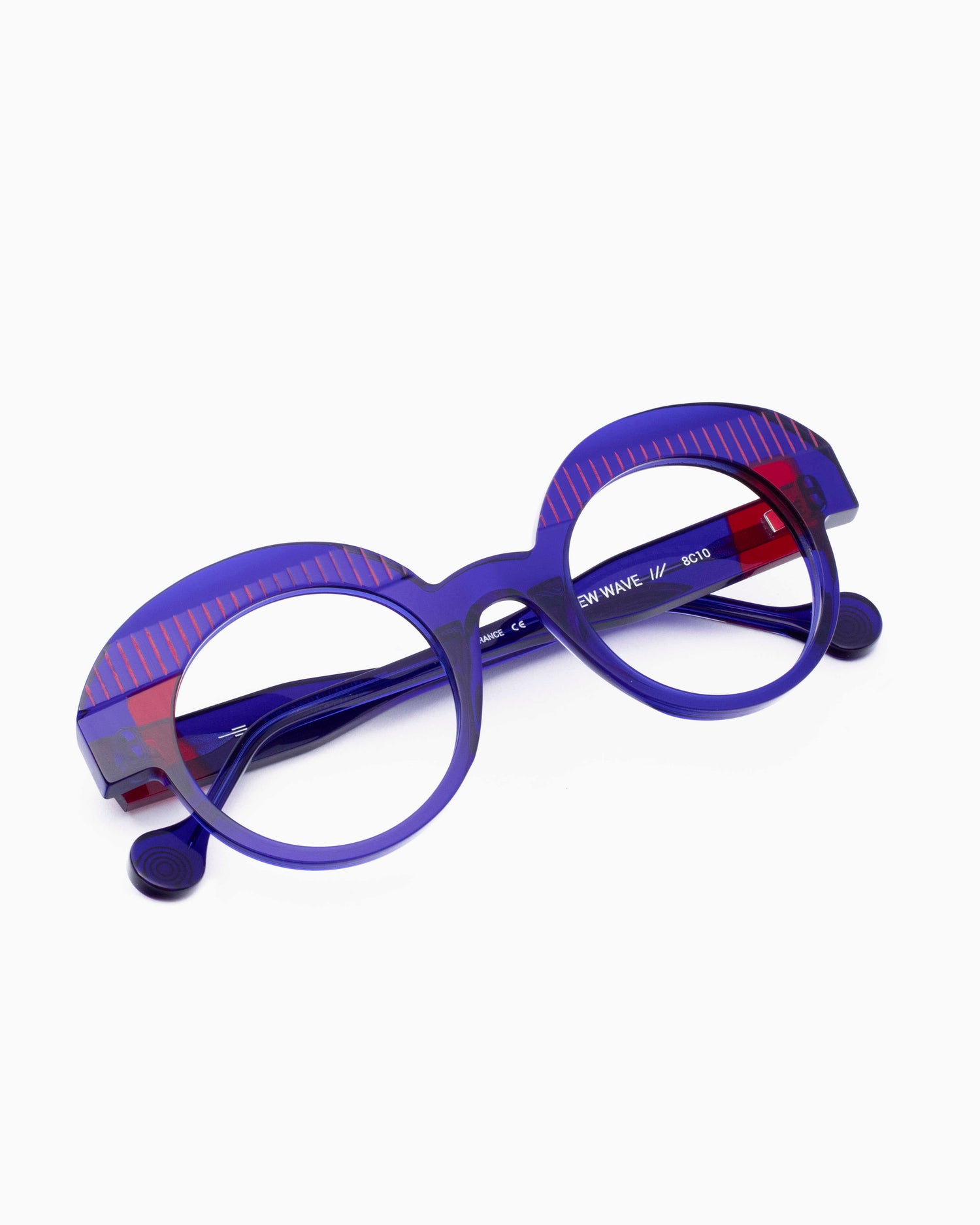 purple plastic round eyeglasses by Anne et Valentin model NEWWAVE, front view, lunettes de vue violet rond