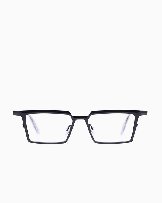 black metal rectangle eyeglasses by Theo model emerald , front view, lunettes de vue rectangle couleur Noir