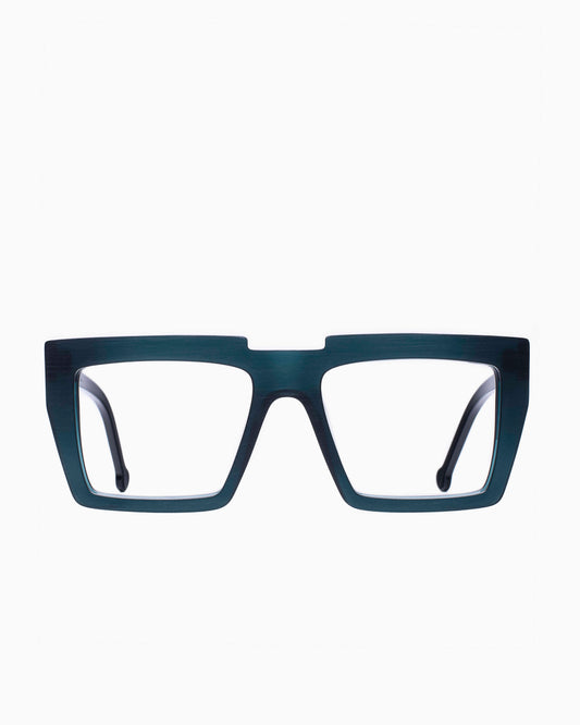 green plastic rectangle by Marie-Sophie Dion model Bolduc, front view, lunettes de vue rectangle couleur Vert