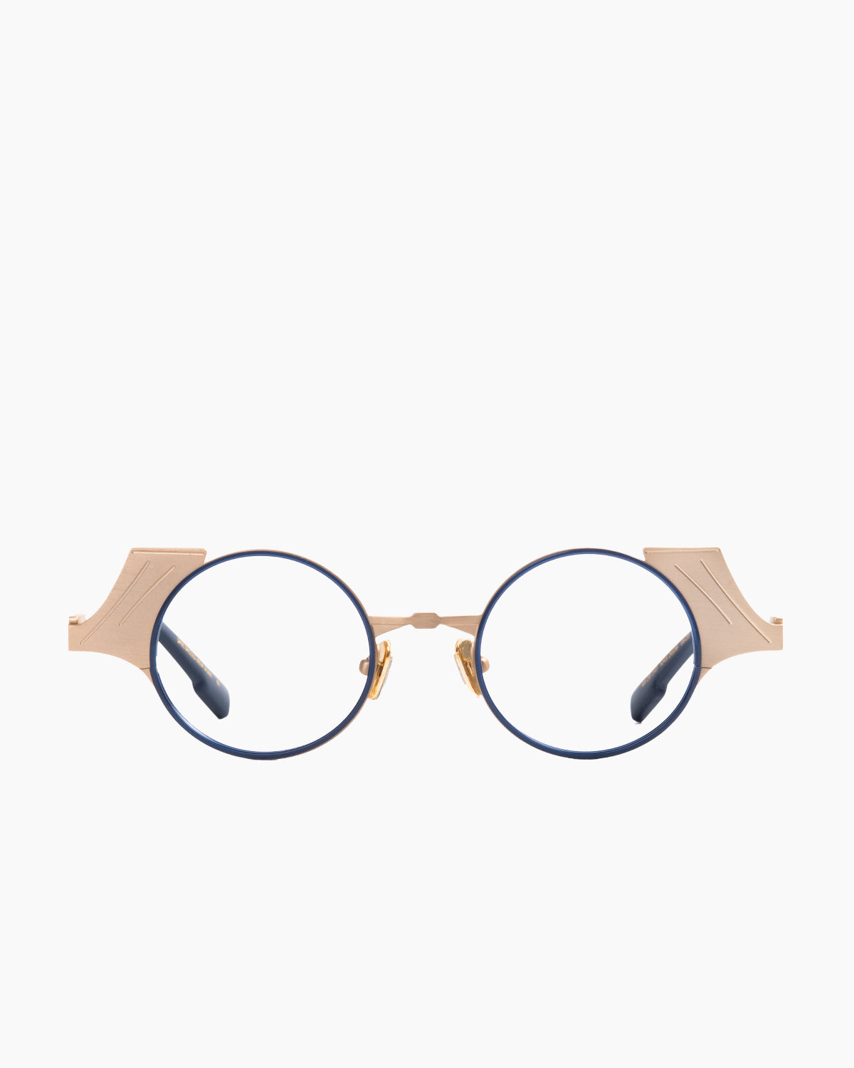 blue metal round eyeglasses by gamine model KERAMEIKOS, front view, lunettes de vue bleu rond