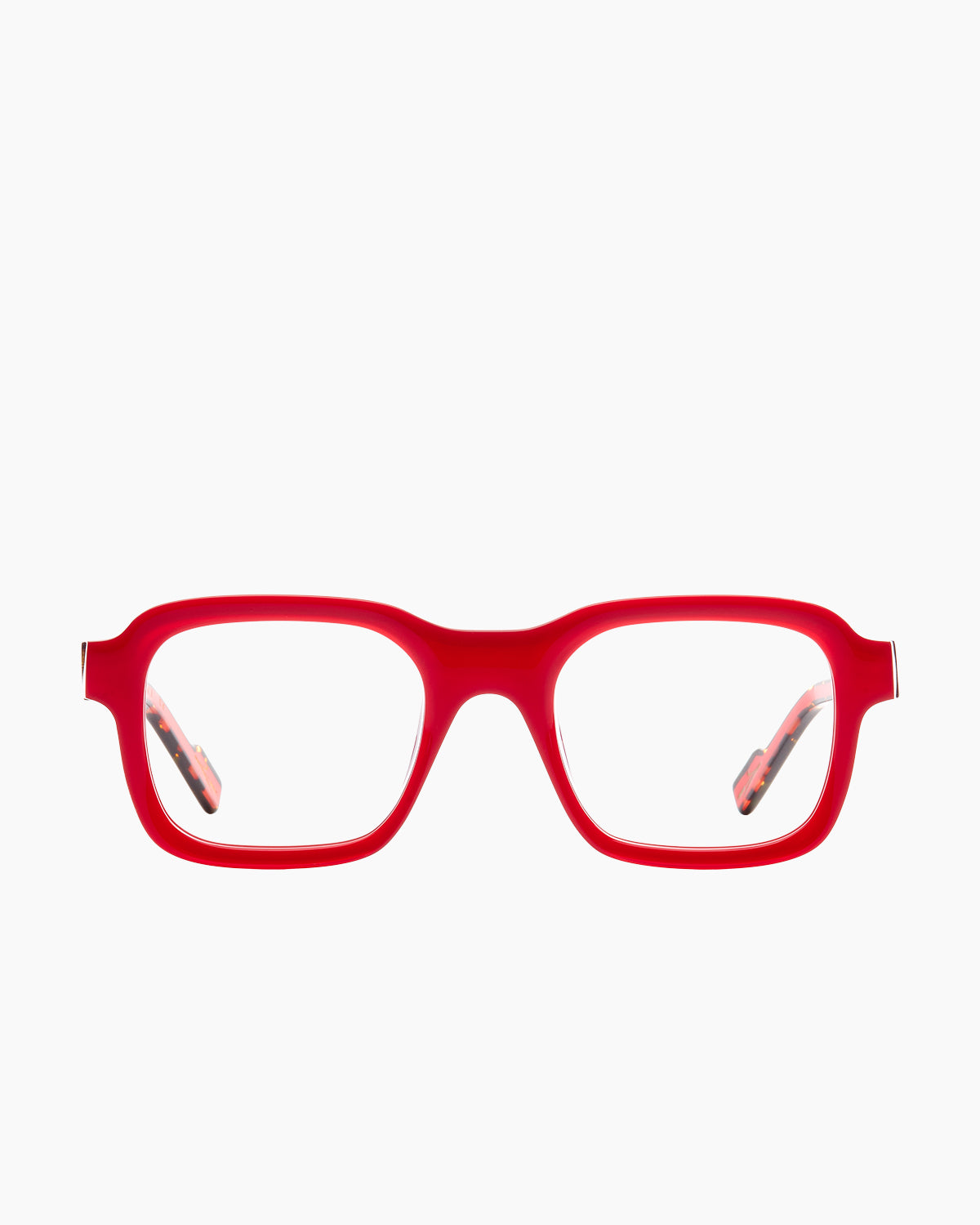 red plastic rectangle eyeglasses by Xavier Derome model AUBISQUE, front view, lunettes de vue rectangle couleur rouge