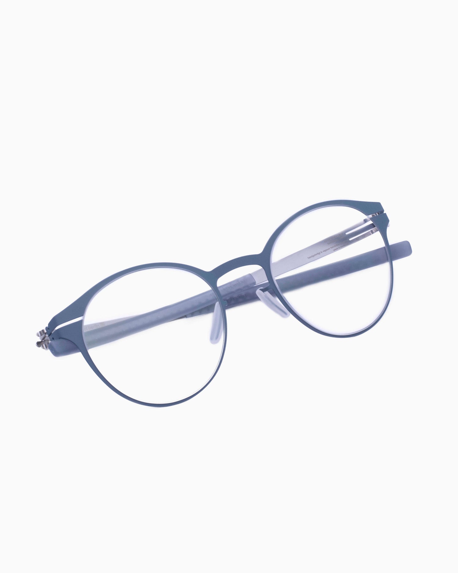 blue metal round eyeglasses by Ic Berlin model crossley, front view, lunettes de vue Bleu rond