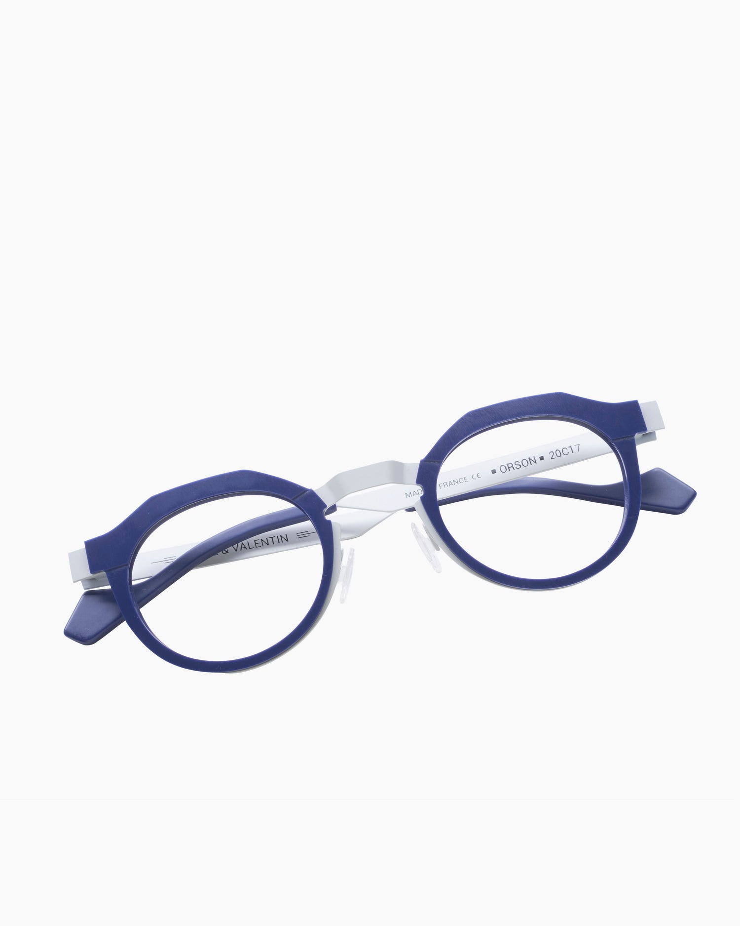 blue metal round eyeglasses by Anne et Valentin model ORSON, front view, lunettes de vue Bleu rond