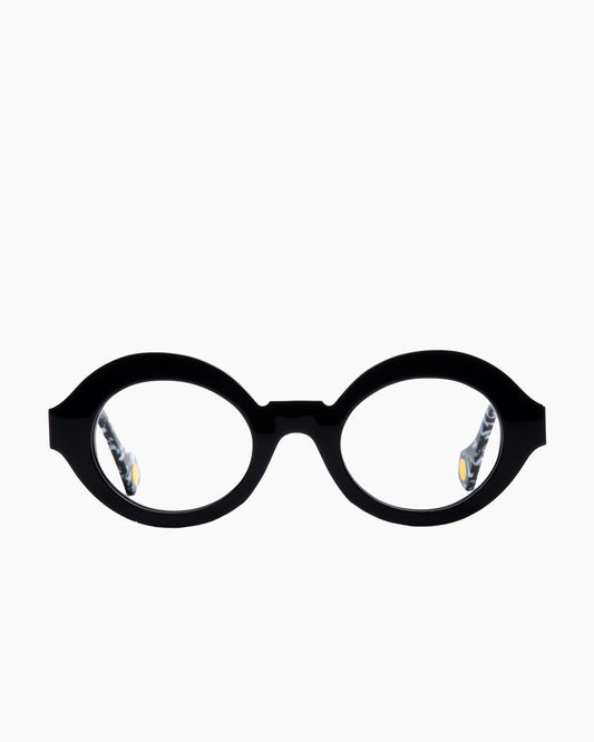black plastic oval eyeglasses by Anne et Valentin model Boca, front view, lunettes de vue ovale couleur noir