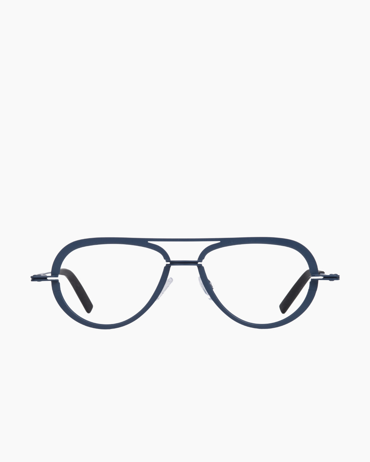 blue metal aviator eyeglasses by Theo model crispy, front view, lunettes de vue aviateur couleur bleu