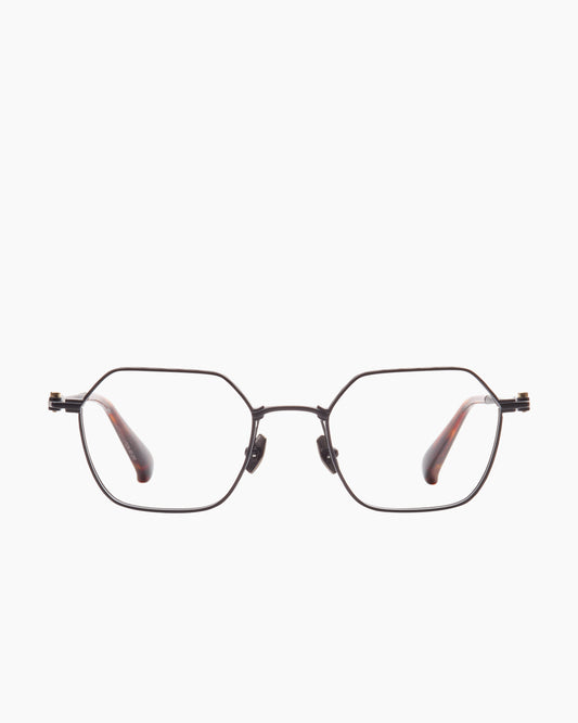 black metal hexagon eyeglasses by Yohji Yamamoto model YY034, front view, lunettes de vue hexagone couleur noir