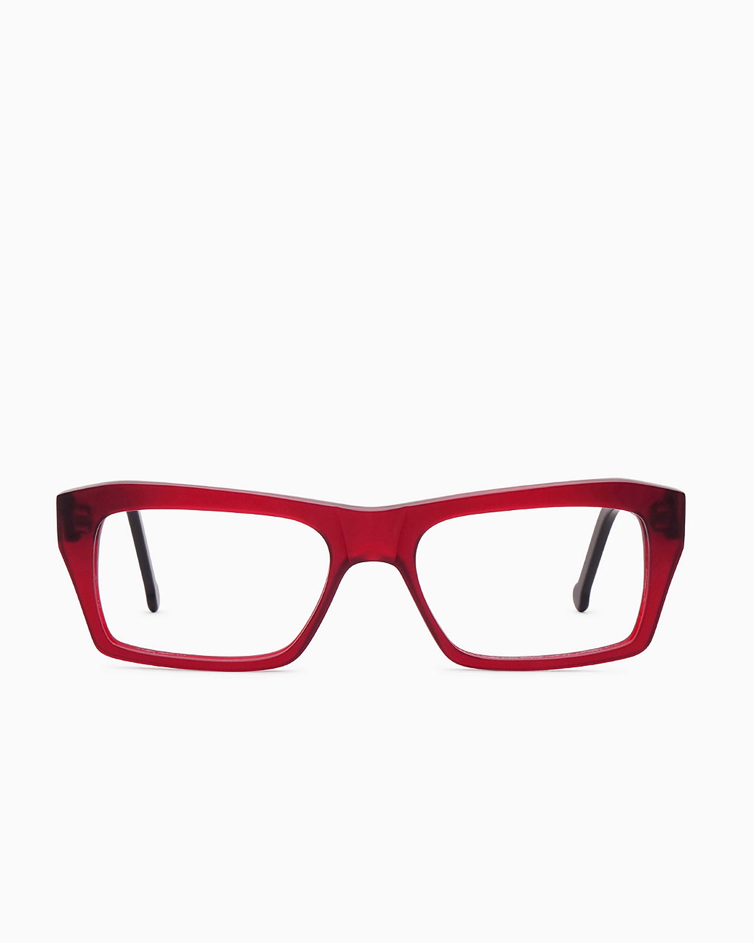 red plastic rectangle eyeglasses by Marie-Sophie Dion model Zakaib, front view, lunettes de vue rectangle couleur bourgogne