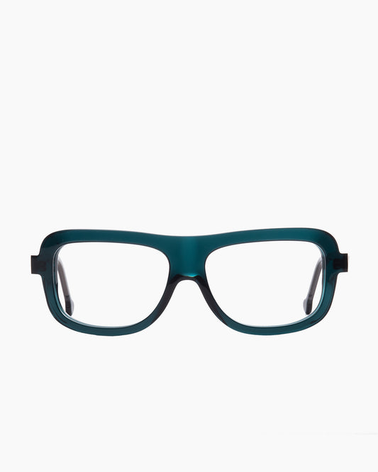 green plastic rectangle eyeglasses by Marie-Sophie Dion model Lamarche, front view, lunettes de vue rectangle couleur vert