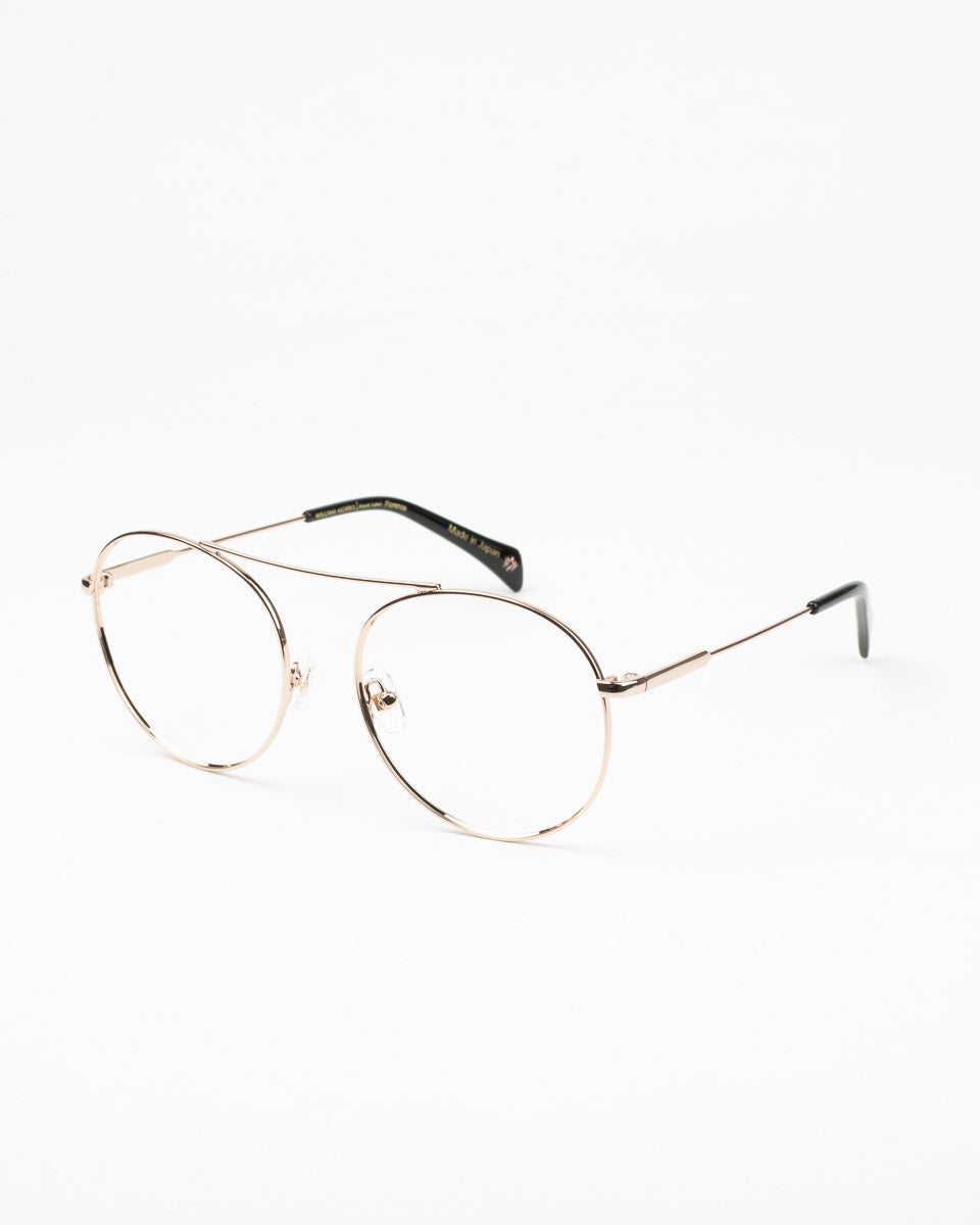 gold metal aviator eyeglasses by William Morris model Florence, front view, lunettes de vue Or aviateur