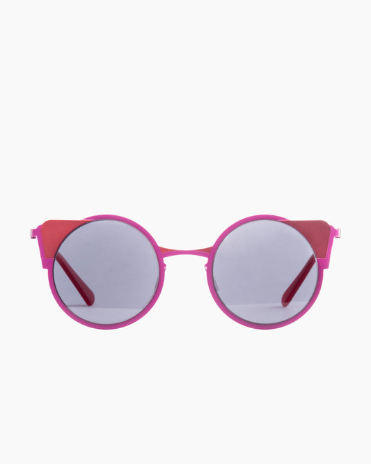 pink metal round sunglassesby Gamine model Monti, front view, lunettes de vue rond couleur Rose