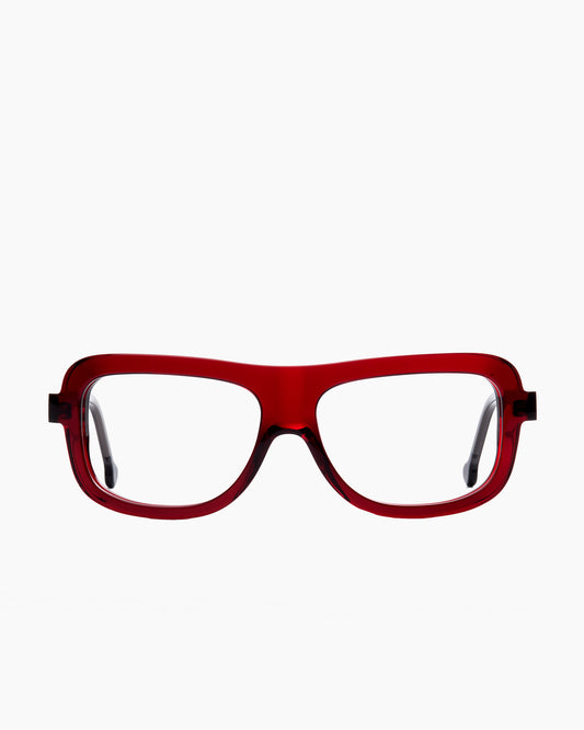 burgundy plastic rectangle eyeglasses by Marie-Sophie Dion model Lamarche, front view, lunettes de vue rectangle couleur bourgogne