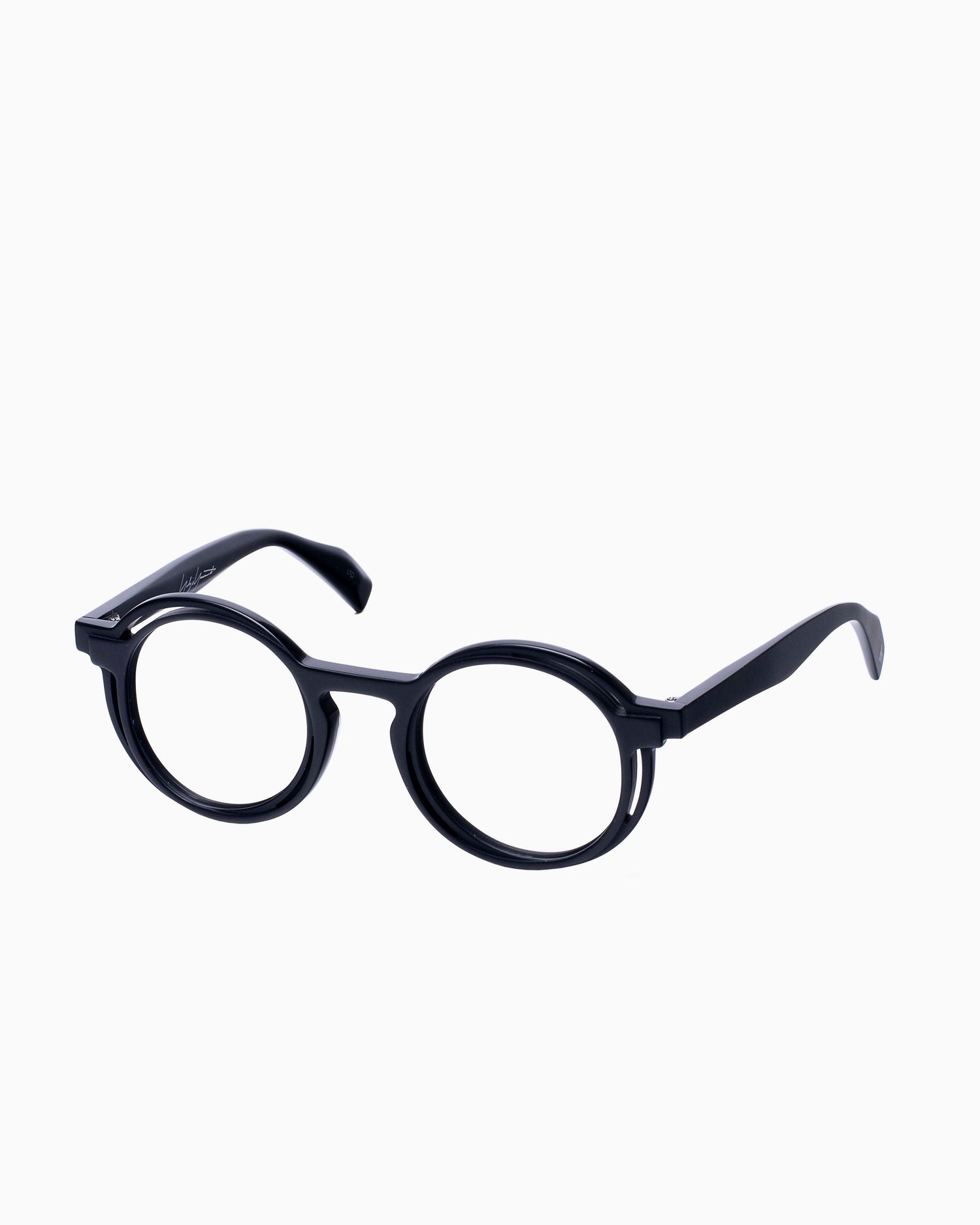 black plastic round eyeglasses by Yohji Yamamoto model 1039, front view, lunettes de vue Noir rond