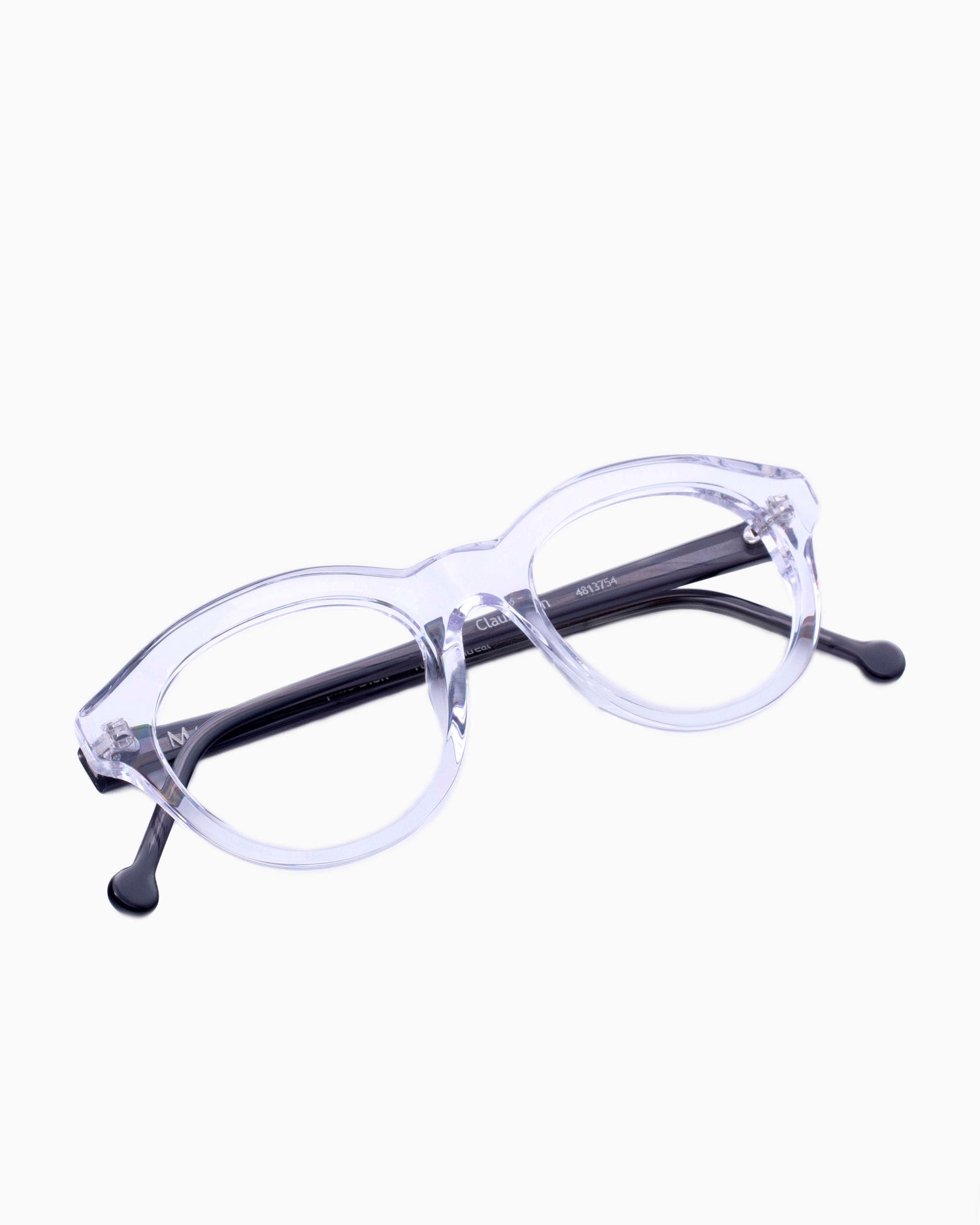 crystal plastic oval eyeglasses by Marie-Sophie Dion model Claus, front view, lunettes de vue  couleur cristal