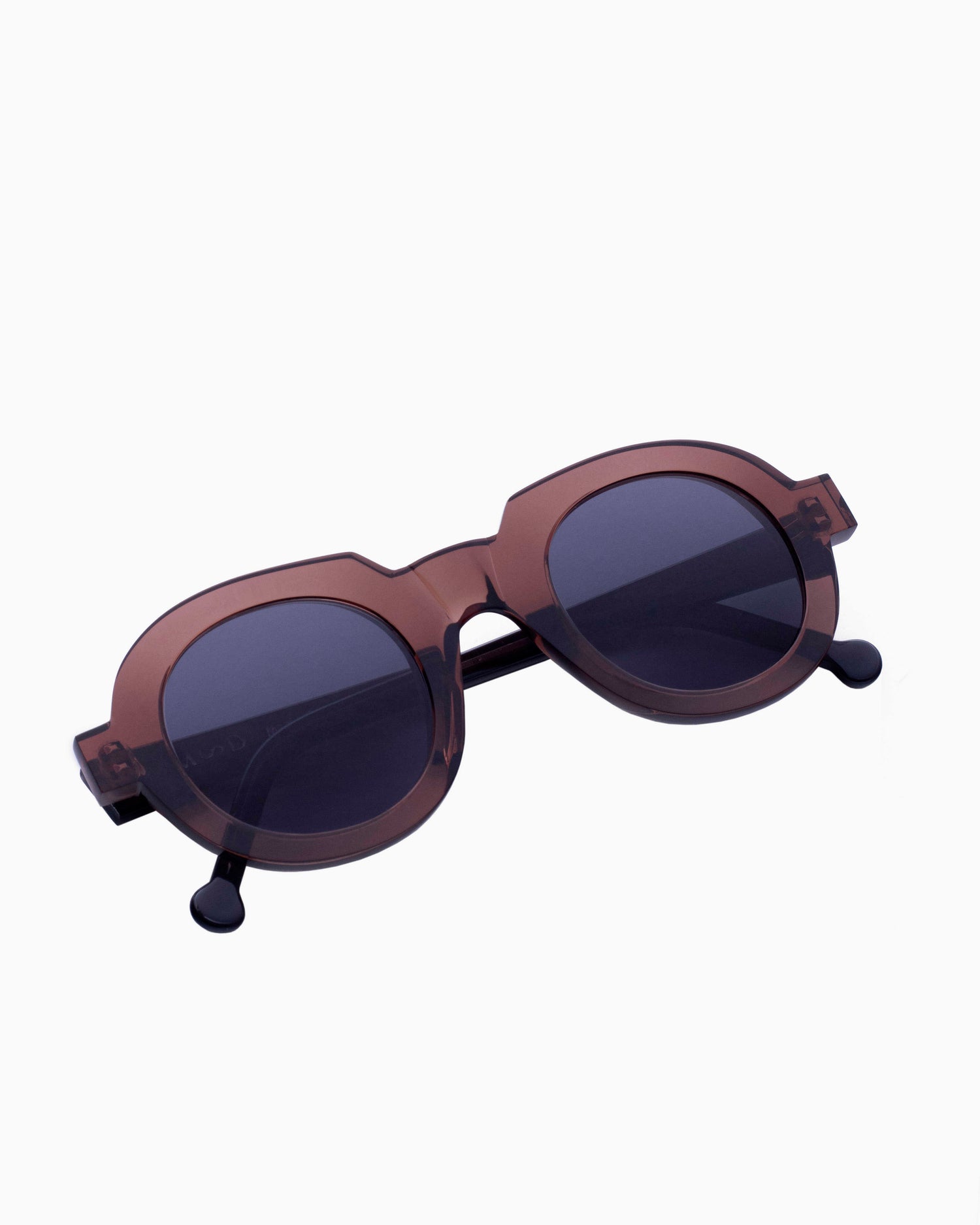 brown plastic round  sunglassesby Marie-Sophie Dion model Roger, front view, lunettes de vue Brun rond