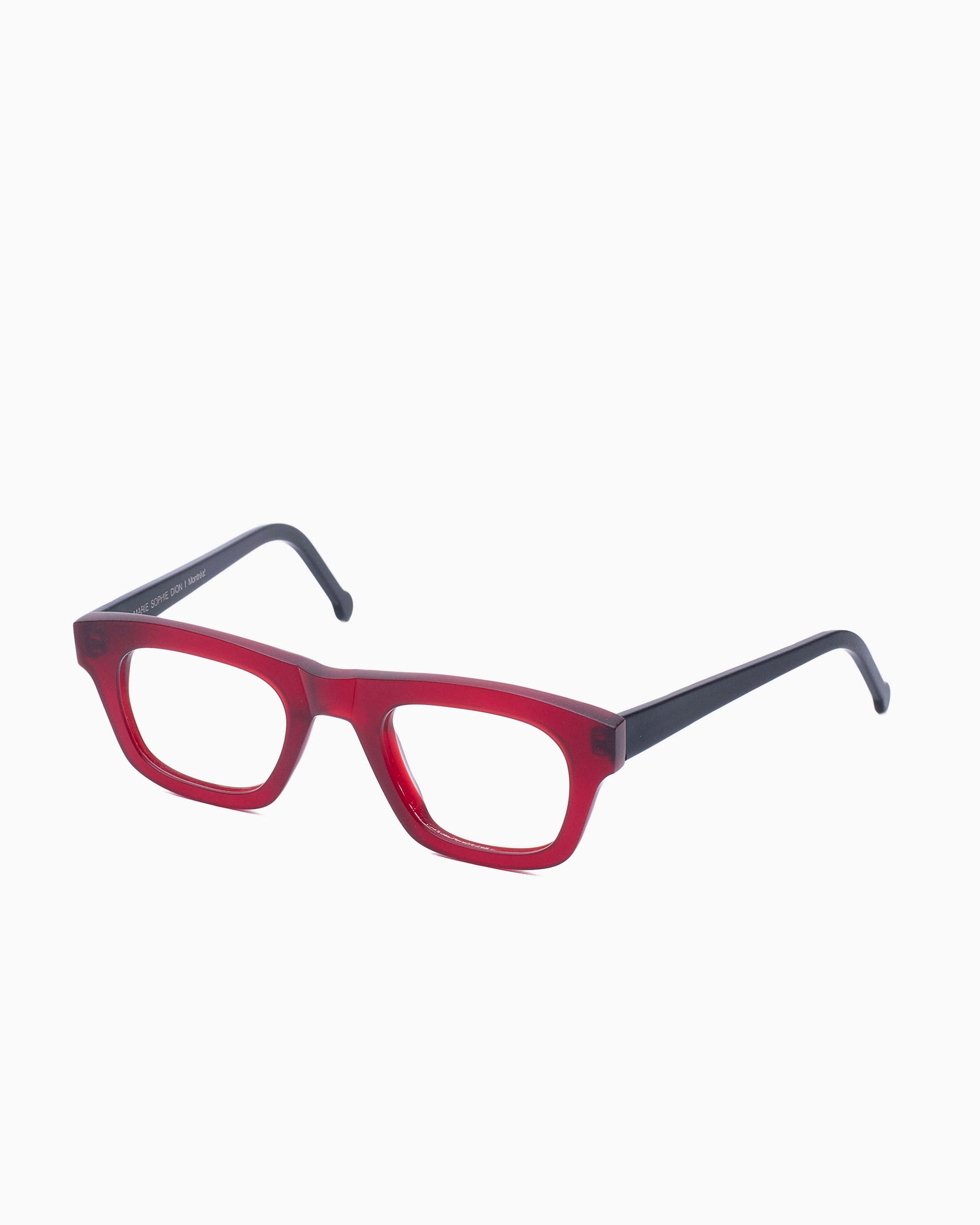 red plastic rectangle eyeglasses by Marie-Sophie Dion model Hemingway7.0, front view, lunettes de vue rectangle couleur bourgogne