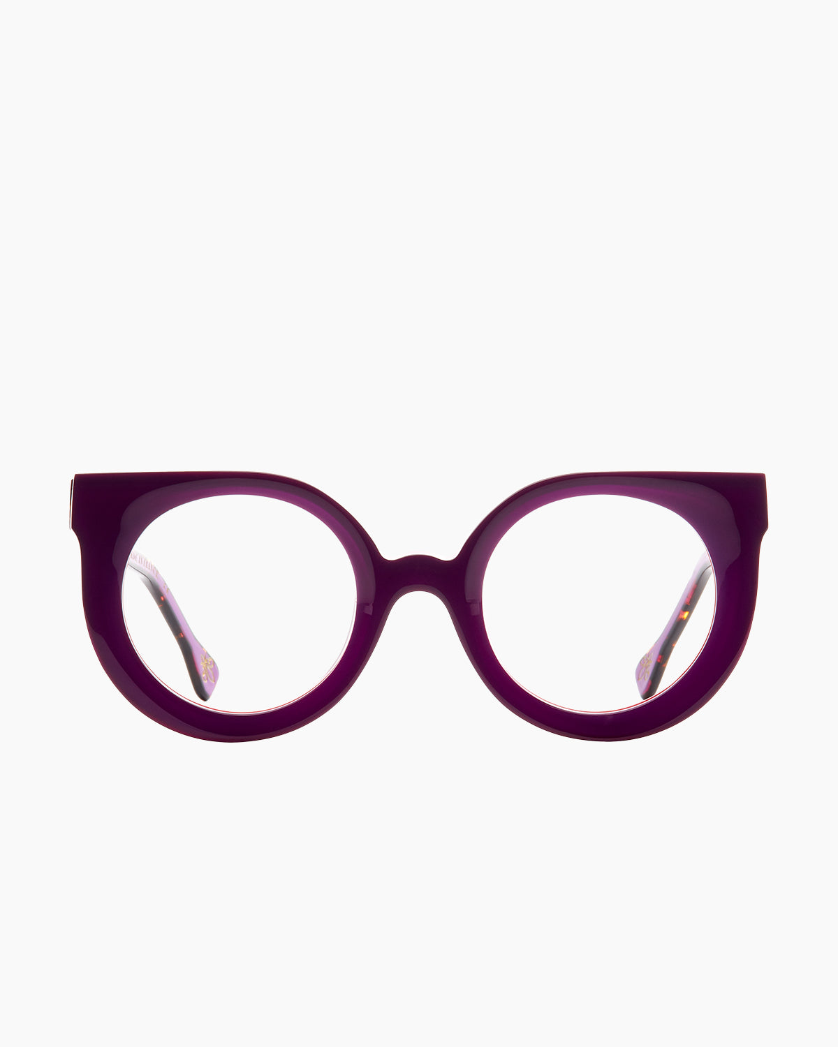 purple plastic round eyeglasses by Xavier Derome model PROVIDENCE, front view, lunettes de vue rond couleur violet