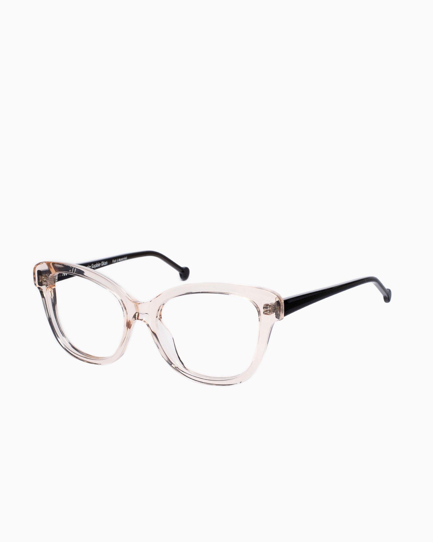 pink, beige plastic butterfly eyeglasses by Marie-Sophie Dion model Lamy, front view, lunettes de vue papillon couleur rose, beige
